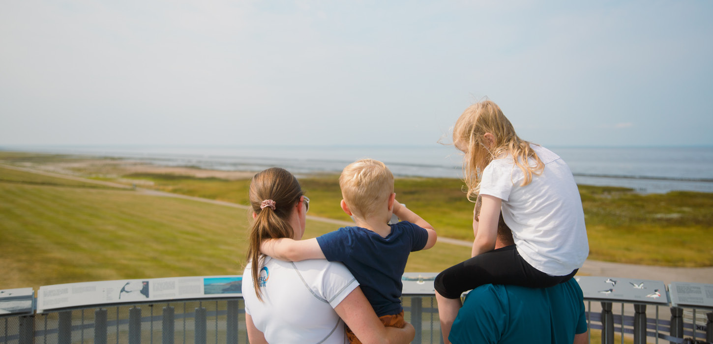 Gezin met kinderen boven op de Vidåslusen