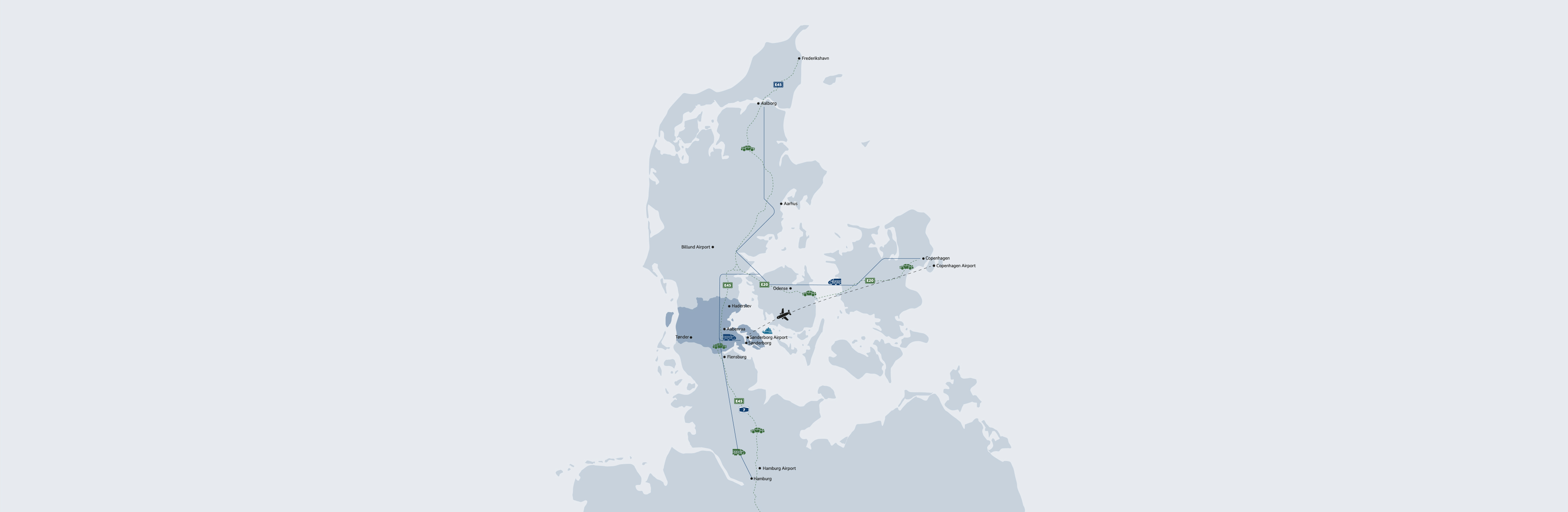 Kortoversigt af transport til Sønderborg fra Kbh. og Hamburg