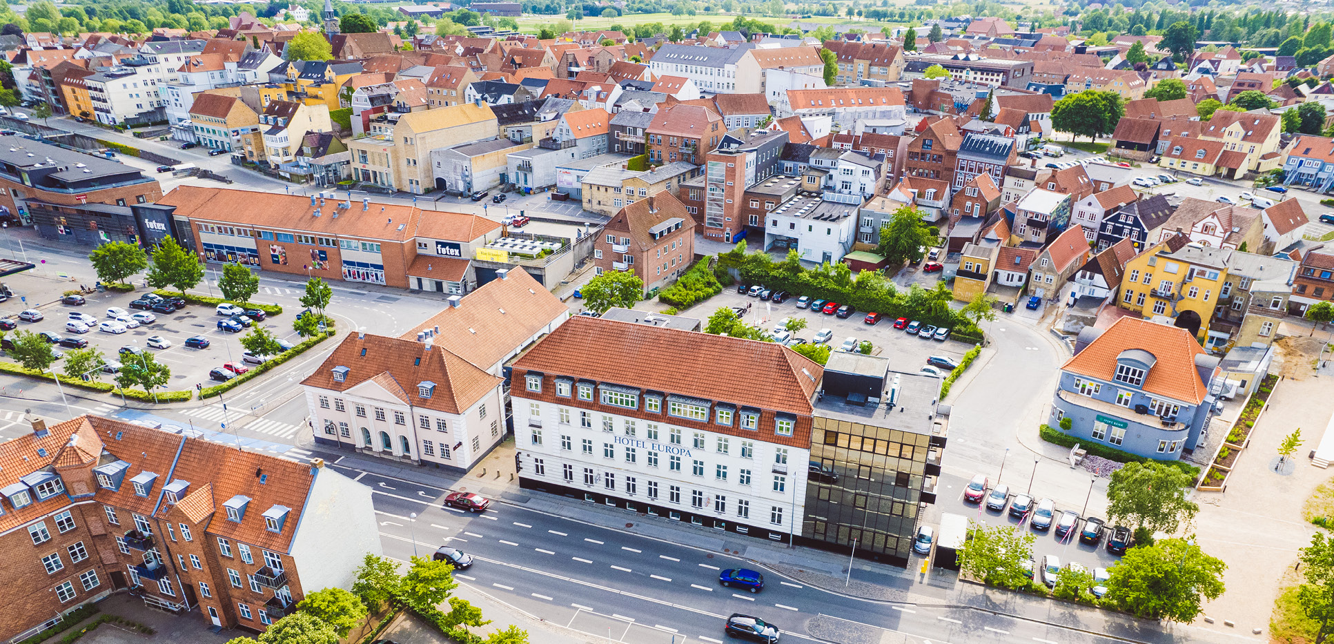 Luftfoto over Aabenraa by og Hotel Europa