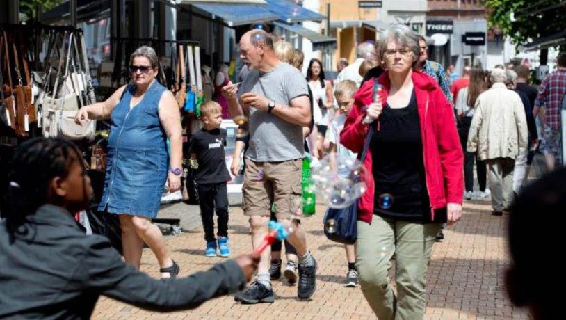 Urban life in the pedestrian precinct in Aabenraa