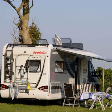 Campervans near the water at Drejby Strand Camping