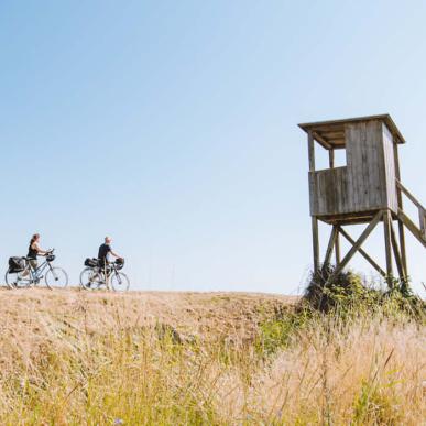 Cyklister ved fugleudkigspost på Årø